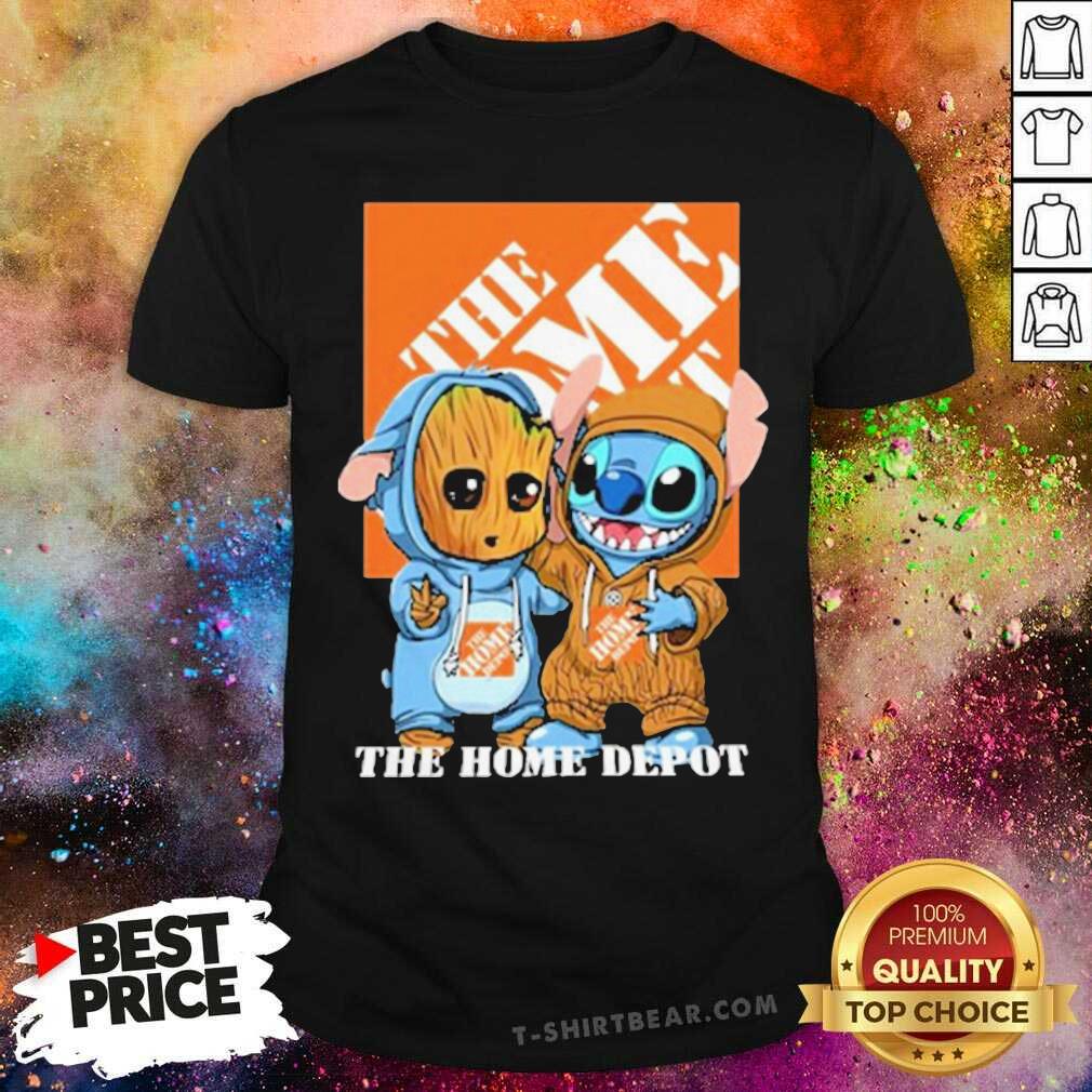 Funny Baby Groot And Stitch The Home Depot Logo Shirt - Design by T-shirtbear.com